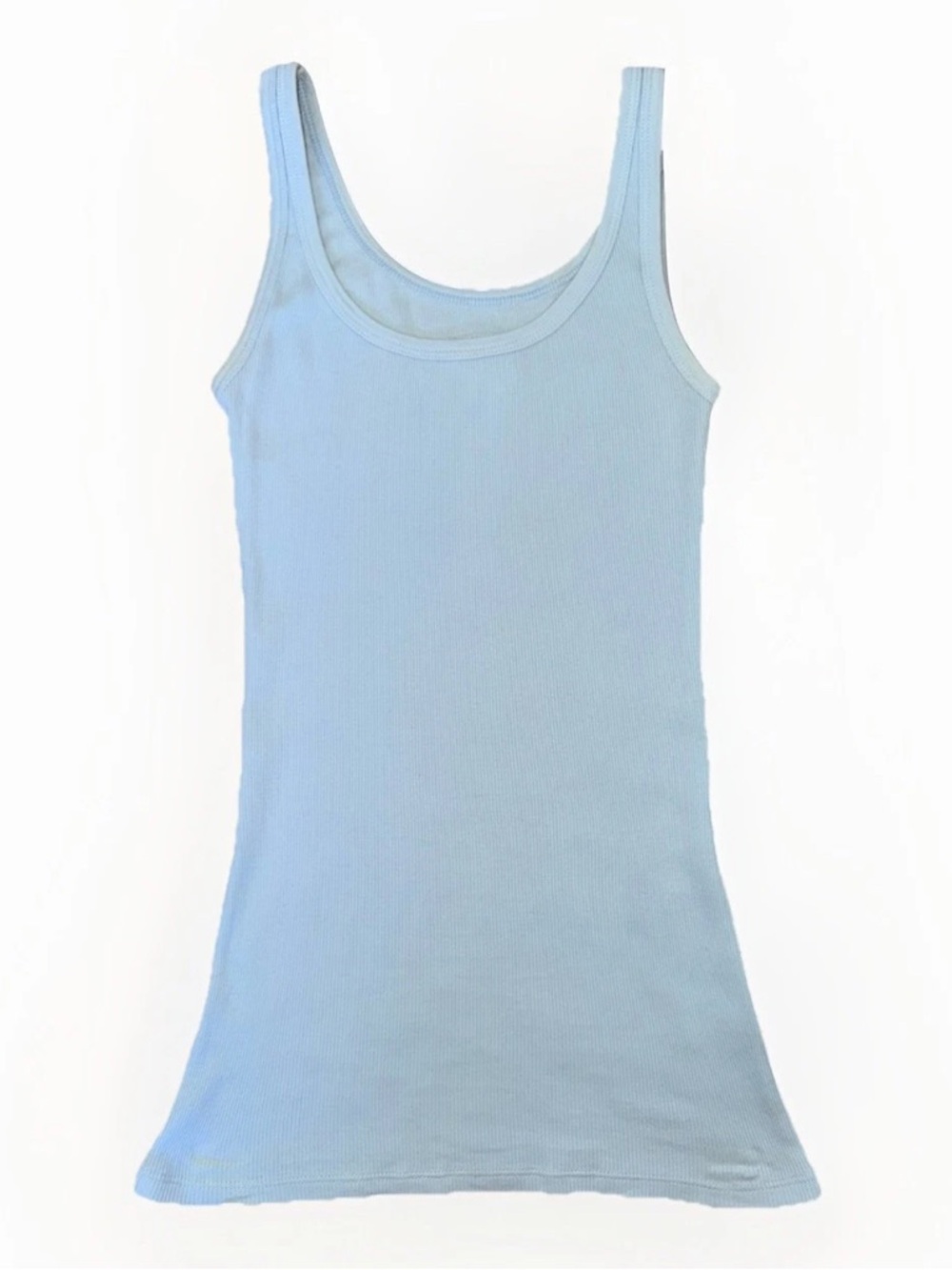 Women Sz XS Baby Blue Tank Top Ribbed Scoop Neck Spagetti Strap Stretch Cotton